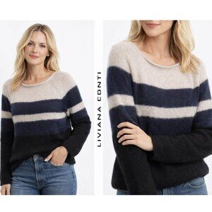 Liviana Conti Striped Sweater Mohair Alpaca Black Blue Cream Size Medium